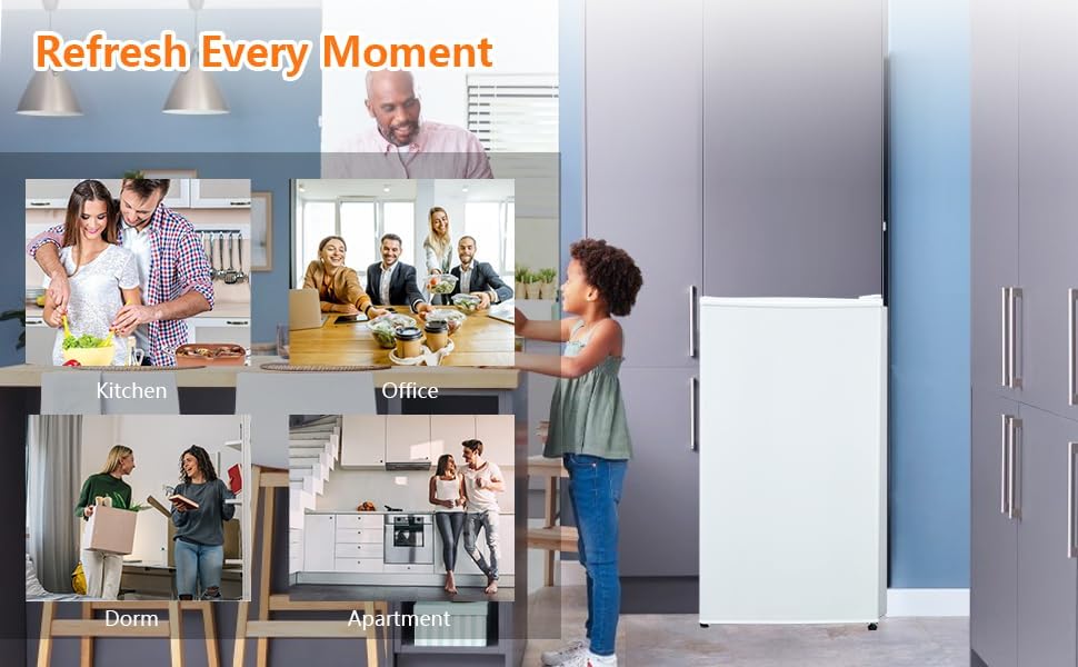 3.2 Cu.Ft Mini Fridge with Freezer, Small Refrigerator with Single Door and Adjustable Thermostat, Shelf, Energy Efficient, Compact Fridge for Bedroom, Office,white