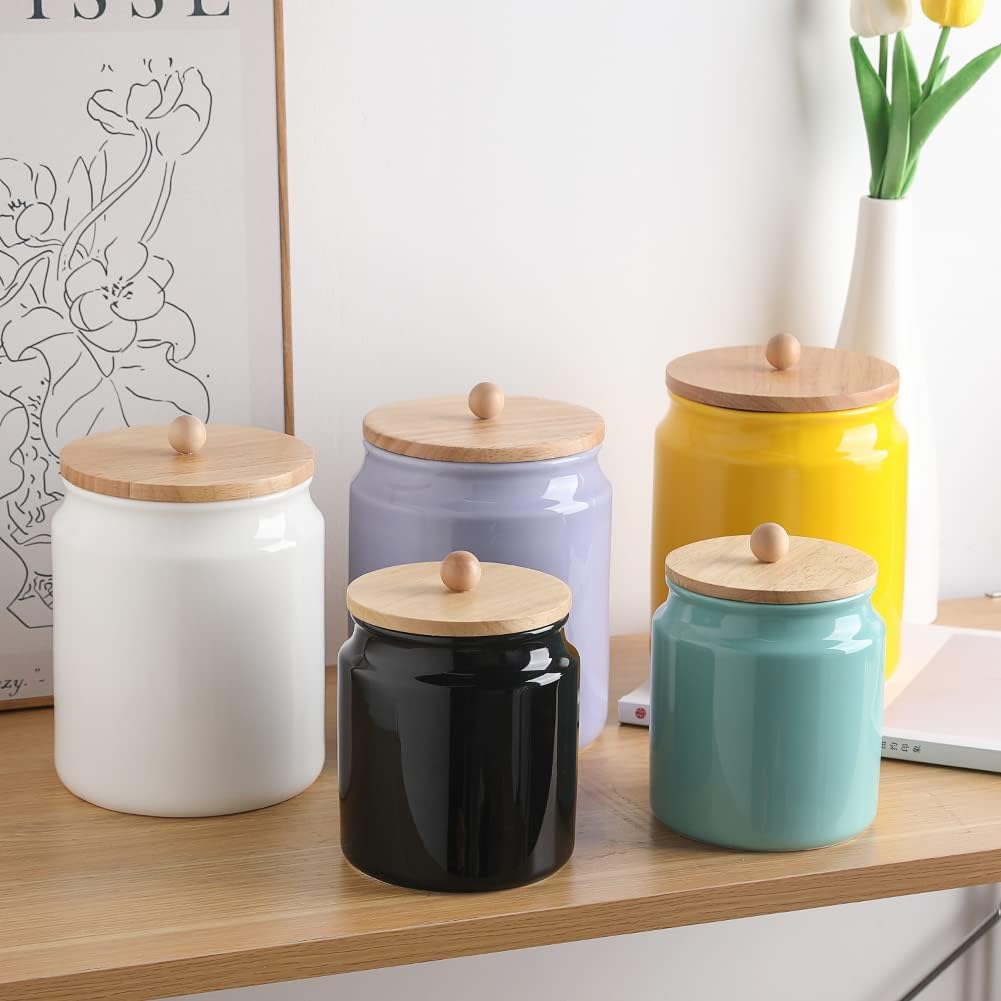 Sweejar Ceramic Kitchen Canisters, 58 FLOZ Porcelain Food Storage Jar with Airtight Seal Wooden Lid, Home Container Serving for Coffee Beans, Tea-leave, Sugar, Salt and More, Tool Bucket (Black)