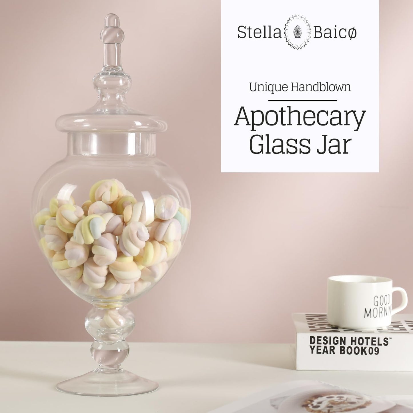 Large Glass Apothecary Jars with Lid, Clear Glass Candy Jar for Candy Buffet, Decorative Glass Jar for Party, Wedding and Home Decor, Elegant Glass Candy Canister (Height: 15", Diameter: 6.3")