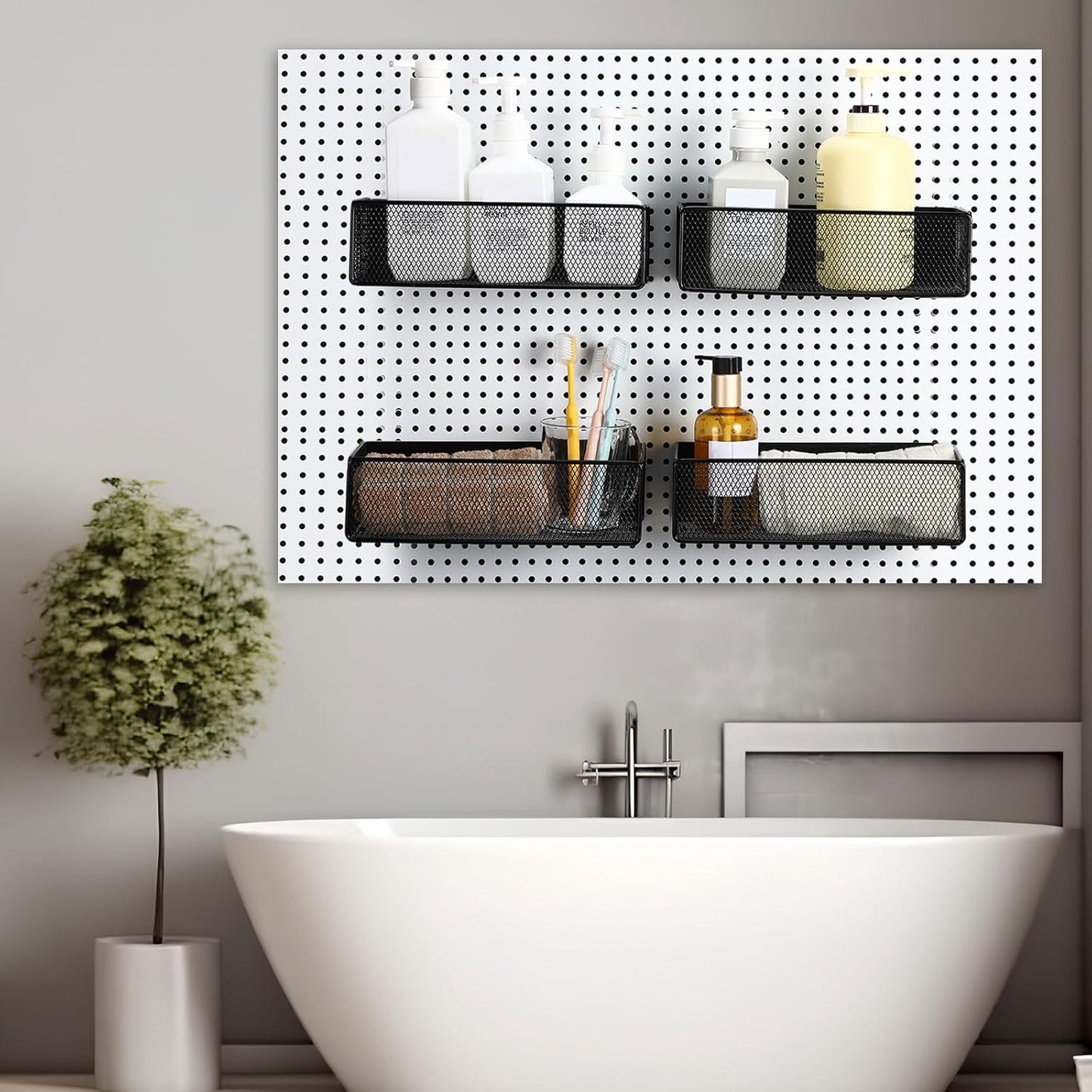 Tioncy 4 Pcs Magnetic Storage Bin Magnetic Locker Organizer for Pegboard Refrigerator Shelves Basket Container Wire Storage Holder for Kitchen Home Whiteboard(Black,10.6''l)