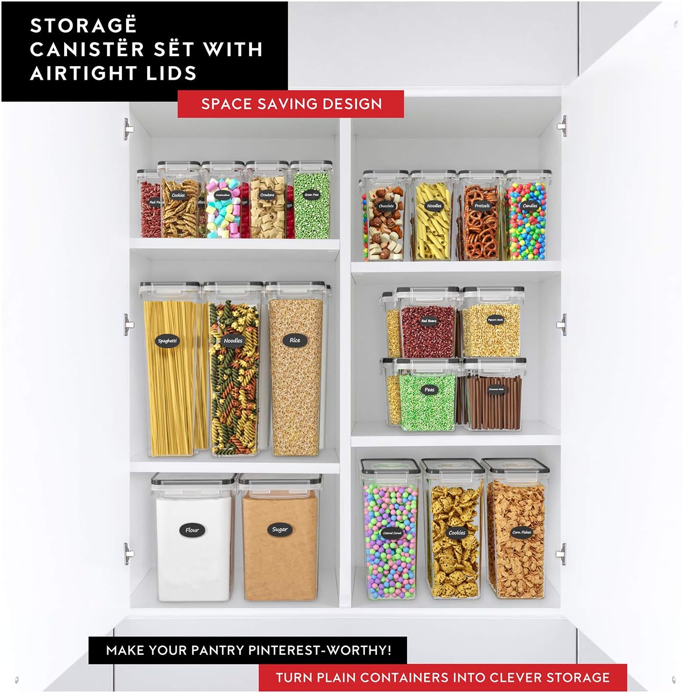 DWËLLZA KITCHEN Extra Large Cereal Containers Storage 6.3L - 213 fl. oz - 2 Pc Family Size Cereal Dispenser Countertop, Bulk Airtight Food Storage Containers for Pantry Organization Labels and Marker