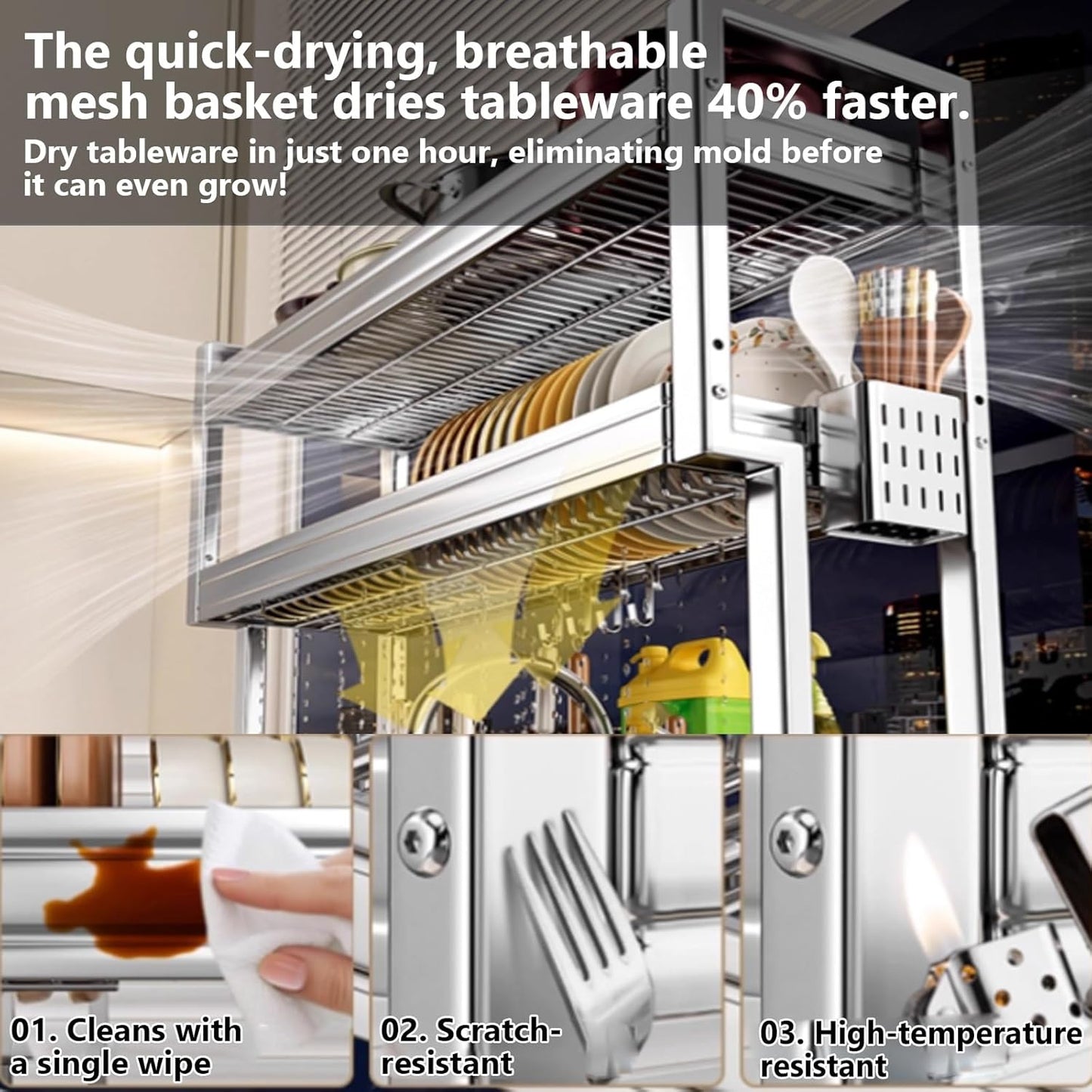 Kitchen Sink Rack Sink Above The Dish Drain Dish Washing Rack Stainless Steel Multifunctional Dish Storage Rack,Over The Sink Drying Rack for Dishes(1,85cm/33.5in)