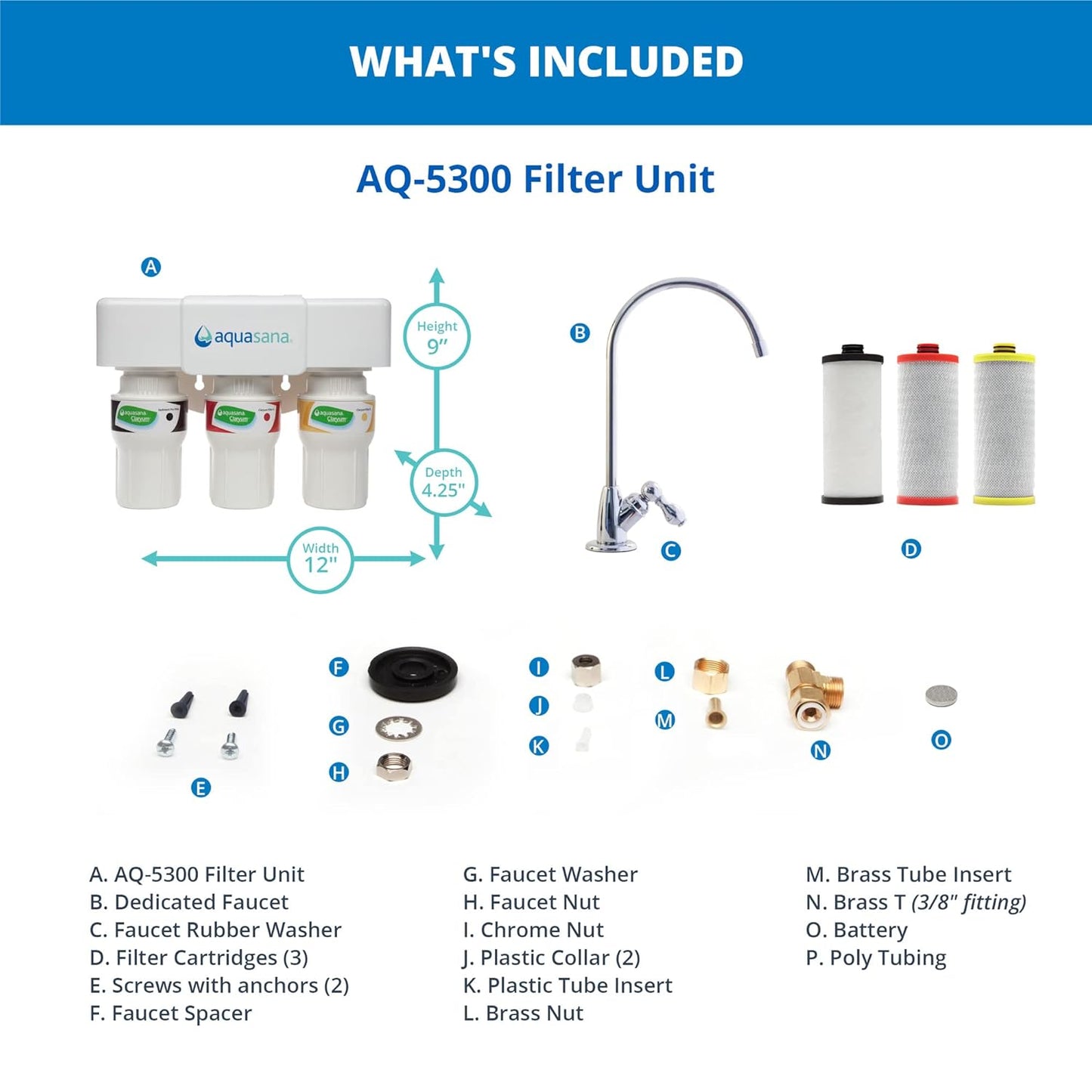 Aquasana Under Sink Water Filter System - Reduces PFAS, Lead, & Chlorine in Drinking Water - Under Counter Claryum Filtration for Kitchen - 3-Stage - Brushed Nickel Faucet - AQ-5300.55