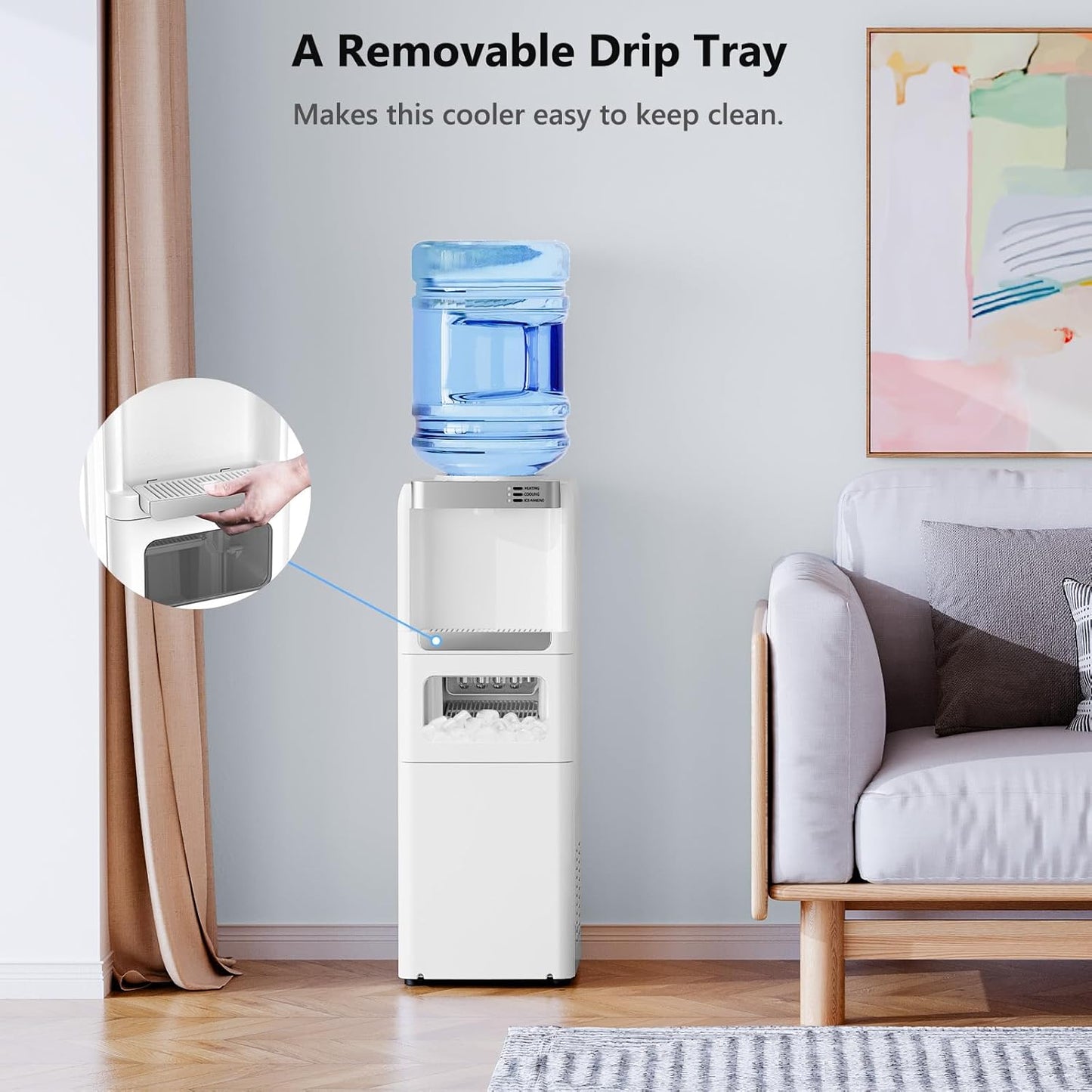 Water Dispenser with Ice Maker Function, Top Loading Hot and Cold Water Cooler for 5 Gallon Bottle - Includes Child Safety Lock - Water Machine for Home, Office, Garage - White