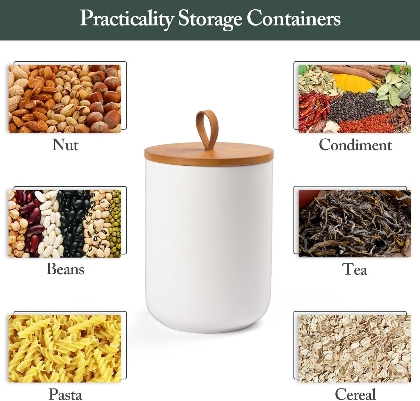 Ceramic Canisters Sets for Kitchen, Airtight Canister with Bamboo Lid, Ceramic Coffee Canister Kitchen Canisters for Countertop, Flour and Sugar Containers for Food Storage Jars, White, Set of 3