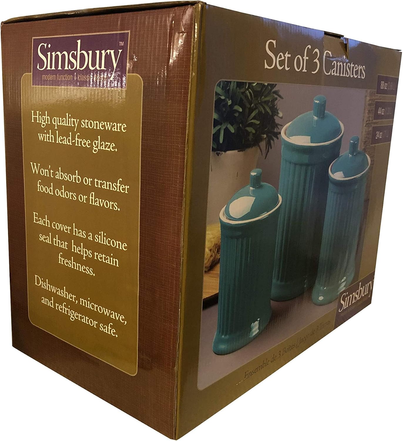 Omniware Simsbury 3-Piece Canister Set - Stoneware Kitchen Storage with Silicone-Sealed Lids, Lead-Free Glaze & Dishwasher Safe - Rustic Farmhouse-Style Flour & Sugar Containers (Black)