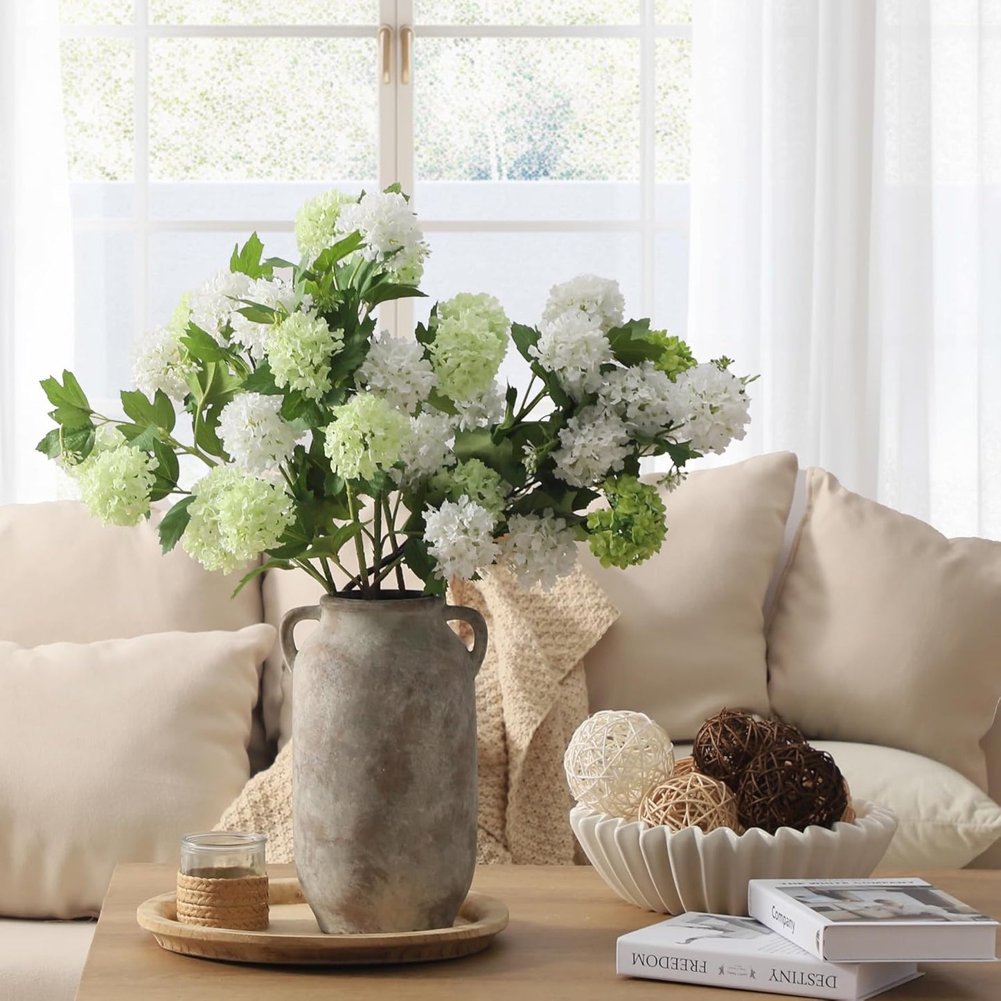 Large Flower Vase Home Decor - 12 inch Tall Ceramic Farmhouse Rustic Table Vases with Handle Living Room Decoration Decorative Modern Vintage for Floor Kitchen Shelf Coffee Dining Desk Fireplace