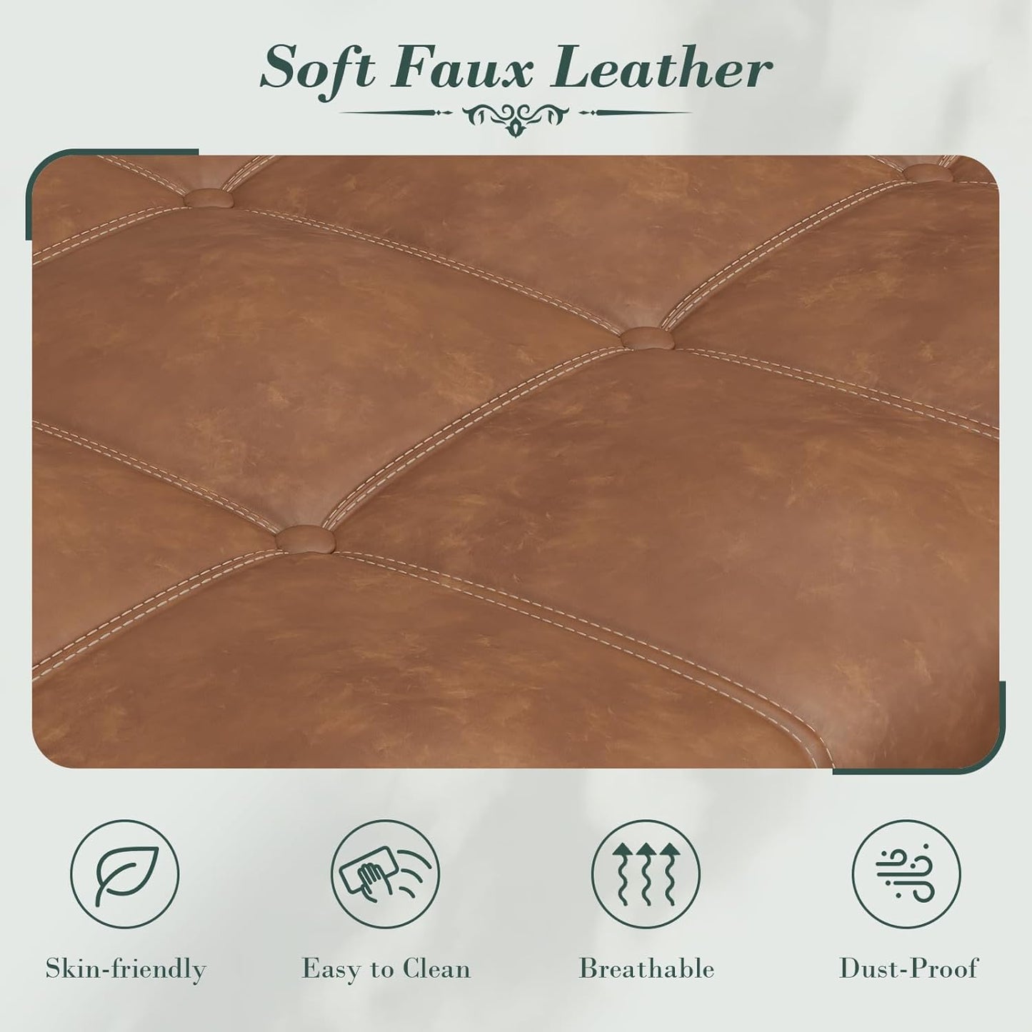 Apicizon 60”Ottoman with Storage, Queen Size End of Bed Storage Bench with Tufted Button, Upholstered Sitting Bench for Front Door Entrance,Bedroom,Dining Room, Entryway,Vintage Brown