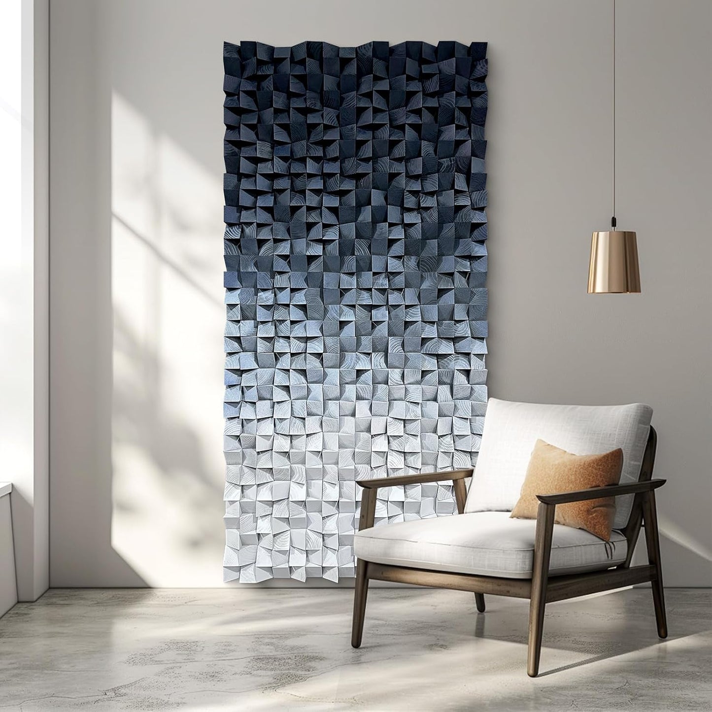 LIUZEYUE - 3D wooden block decoration painting art wall decoration 3D wooden background wall living room bedroom study (blue gray gradient) 39.4"x78.7"