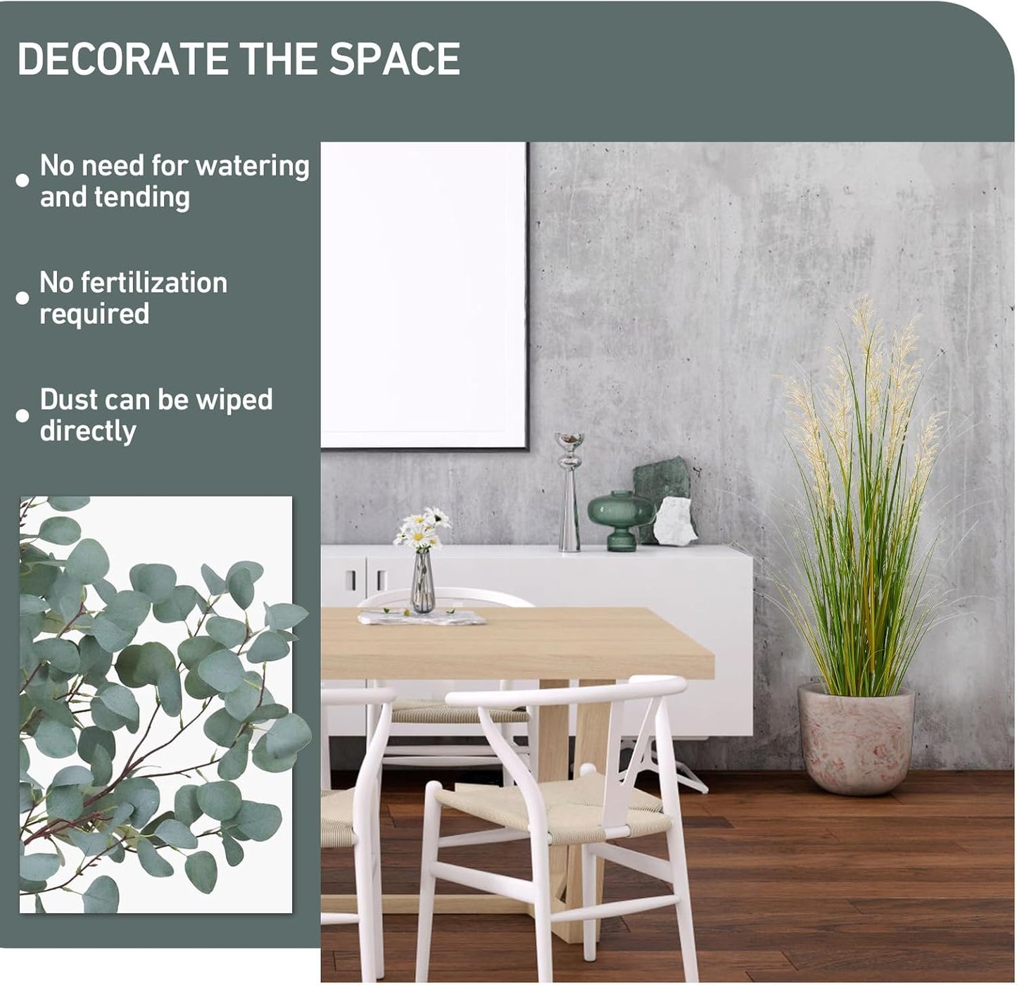 Artificial Plant, 47in Tall, 2pk Grass, Faux House Plants in Pot, Indoor Decorative Flowers &Greenery for Home and Office, Ideal Housewarming Gift