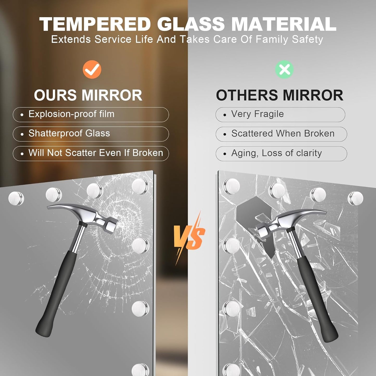 Hasipu LED Bathroom Mirror with Lights, 40" x 24" Hollywood Wall-Mounted Bathroom Mirror with 16 Dimmable Bulbs, 3 Colors Modes, Touch Control, Anti-Fog, Memory Function, Shatter-Proof, ETL Listed