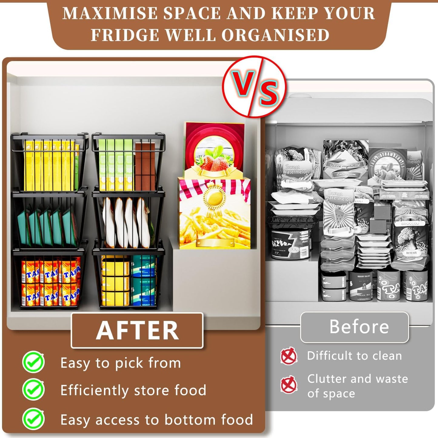 Freezer Organizer Bins,Upgraded Bottom Leak-Proof net,4 Pack,Encryption and Hardening ,Deep Freezer Organizer Bins for 5 to 7 Cu.FT Small Chest Freezer, Easy Get Bottom Foods