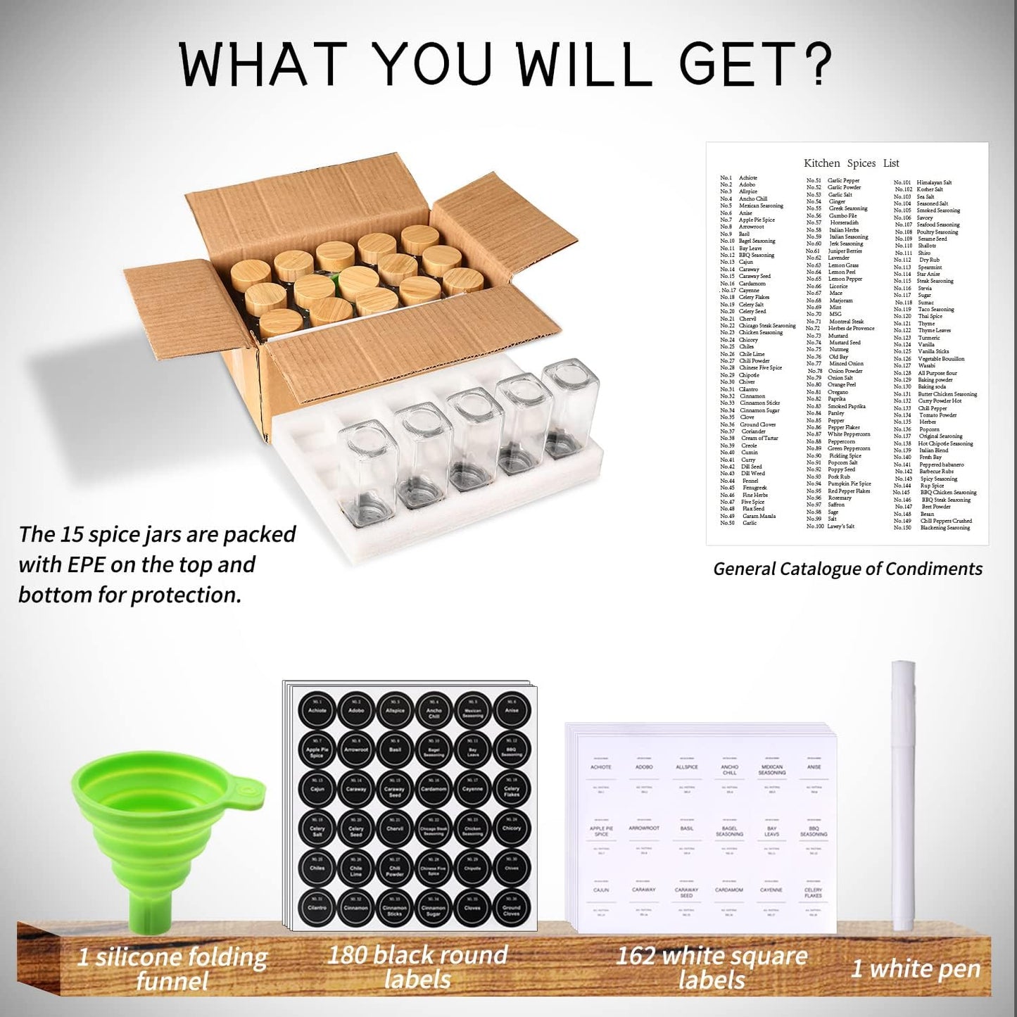 DIMBRAH Spice Jars with Label 24Pcs,Seasoning Containers,Glass Spice Jars with Bamboo Lids,Kitchen Essentials,Spices Container Set,Kitchen Set,Seasoning Organizer,Spice Rack Organizer for Cabinet