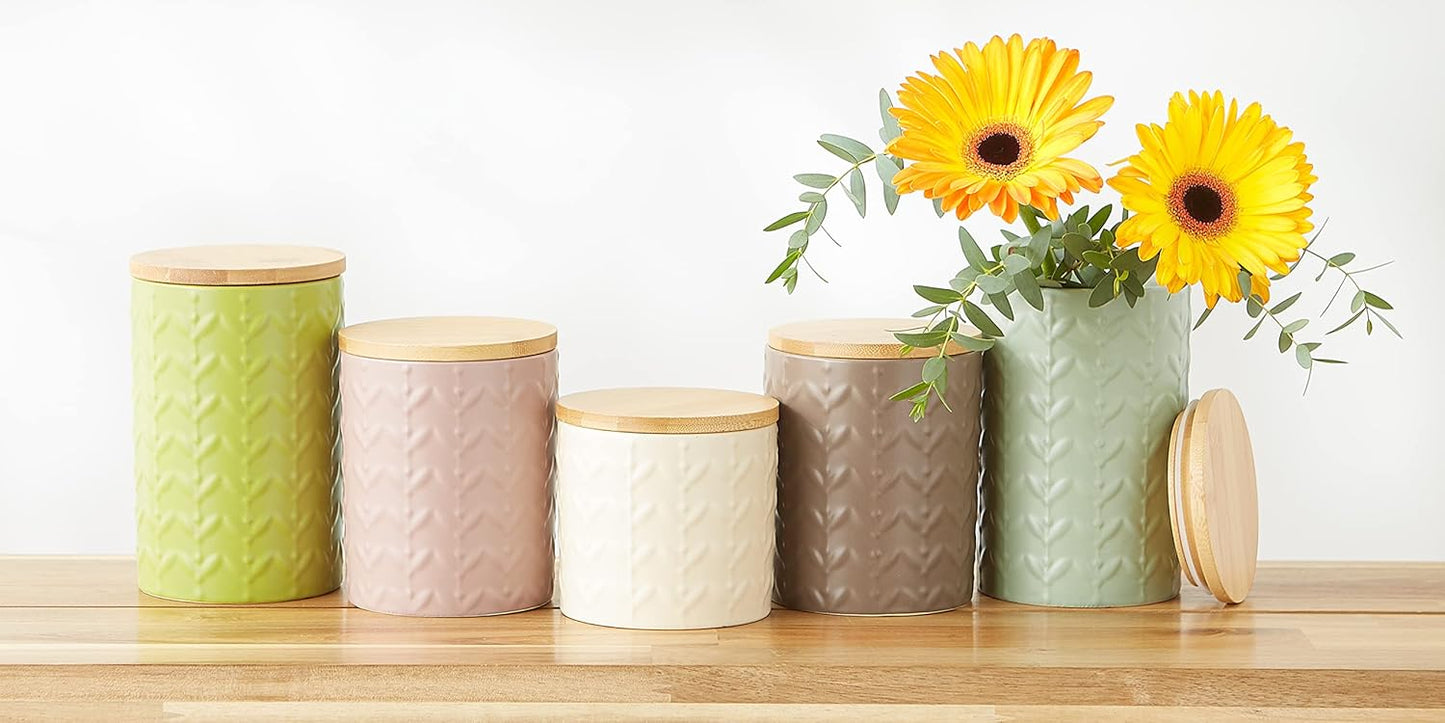 DII Kitchen Accessories Collection, Textured Matte Ceramic Canister Set, Avocado, Vine, 3 Piece