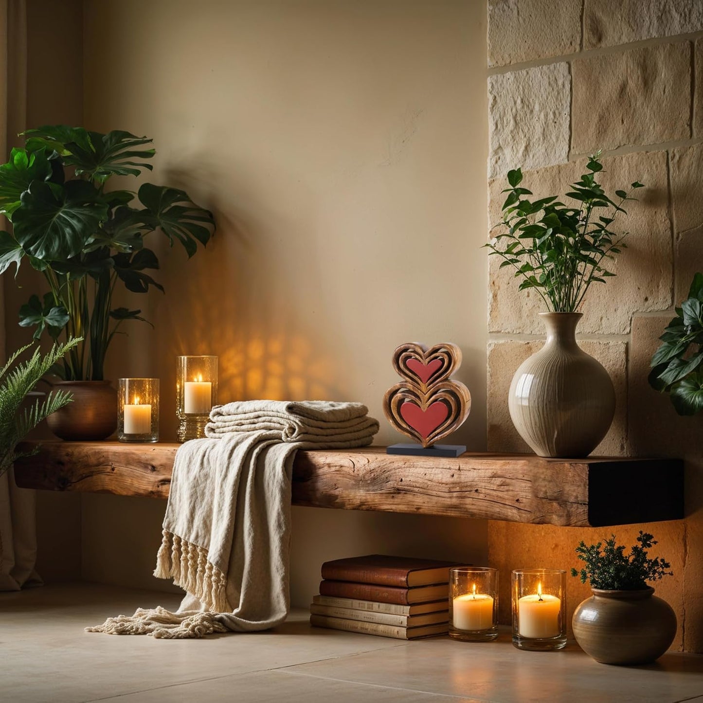 Decozen Gifts for Mom - Wooden Heart Sculpture - Mother's Day Birthday Gifts, Home, Office, Living Room, Shelf, Fireplace, Farmhouse, Tabletop, Boho and Mantle Decor - Mothers Day Decorations