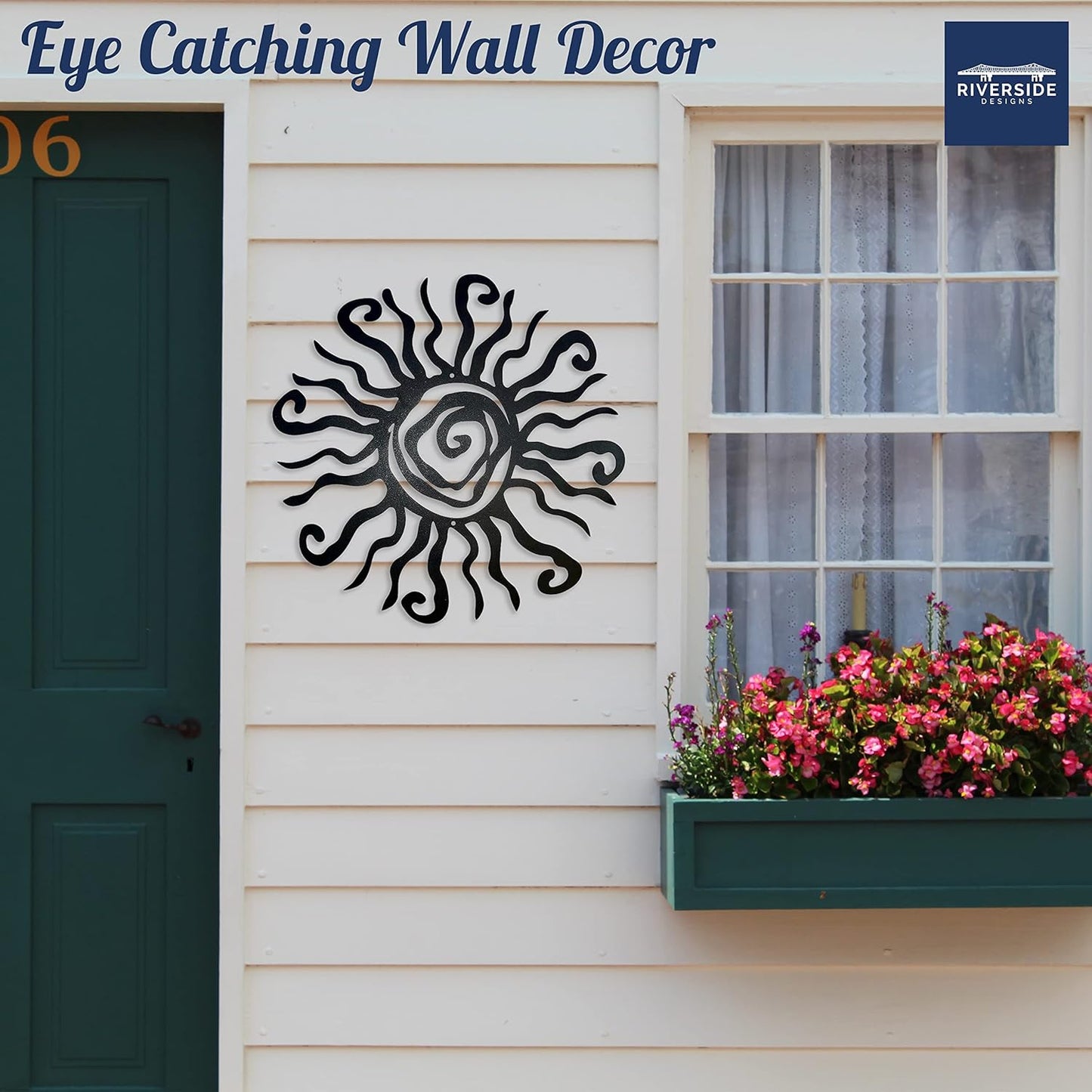 Riverside Designs Wacky Sun Metal Wall Art Indoor/Outdoor Decor - 30" Black Rust Proof Wall Sculpture - Made in USA - Ideal for Bedroom, Garden, Home, Patio and Farmhouse