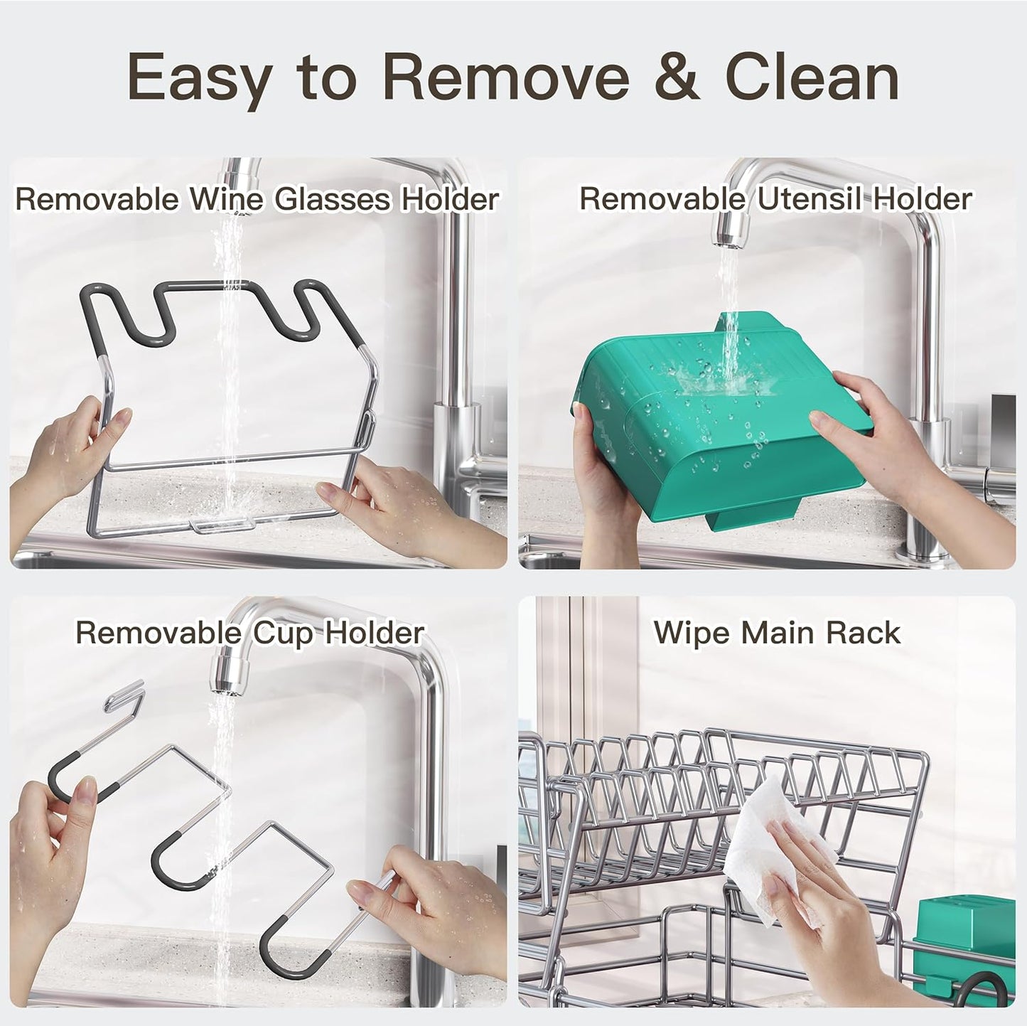 BOOSINY 2 Tier Turquoise Large Stainless Steel Dish Drainers Drying Rack for Kitchen Counter with Drainboard, Rust Proof Metal, Space Saving, Modern Aesthetic, Compact Plates Strainers with Extra Mat