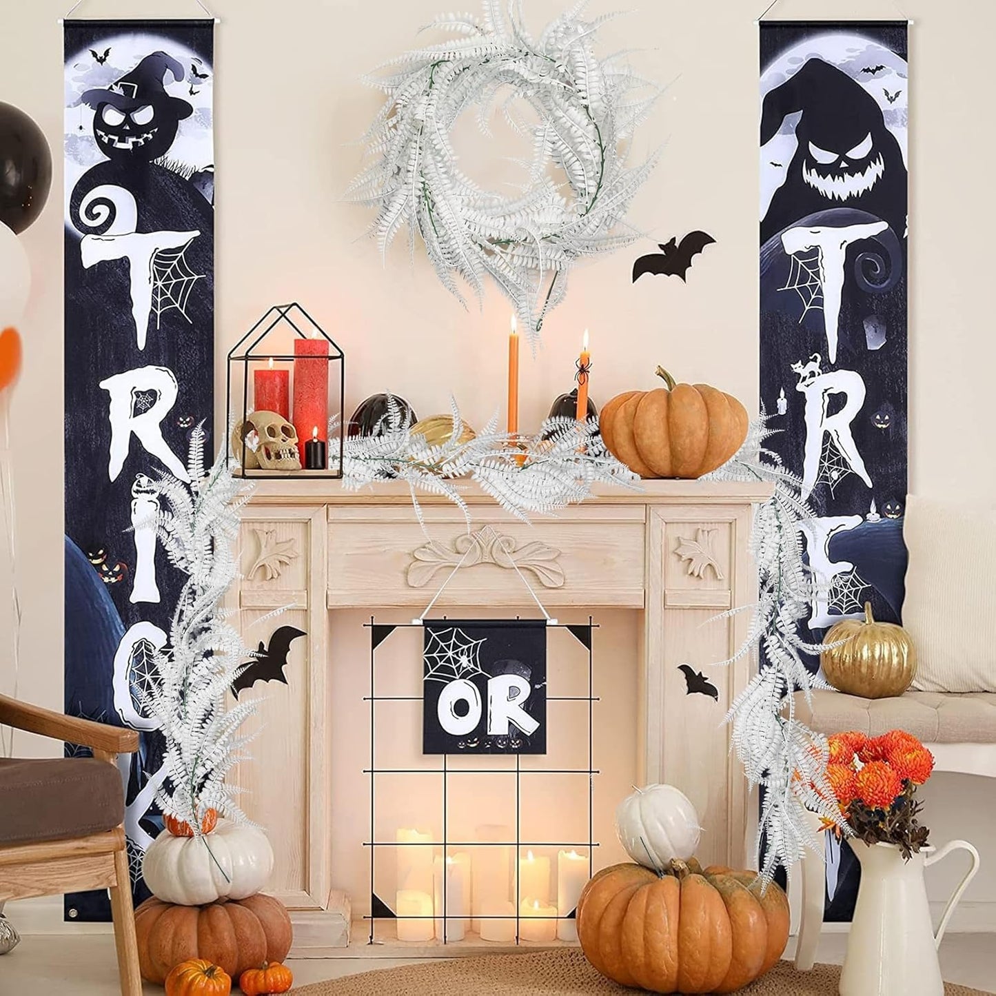 RECUTMS 2pcs Artificial Garland Faux Hanging Boston 6FT Fern Garlands Fake Greenery Ferns Plants for Halloween Thanksgiving Wedding Indoor Outdoor Party Wall Door Frame Fireplace Decor(White)