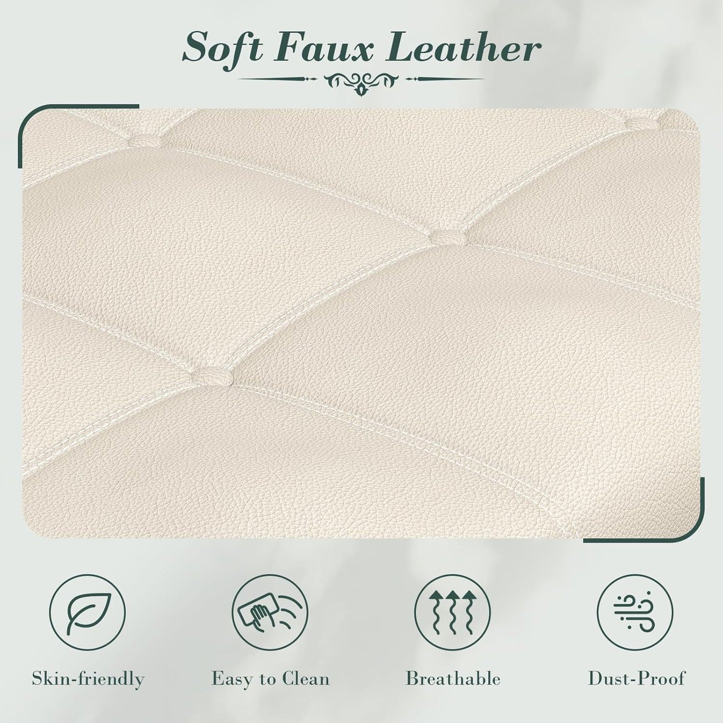 Apicizon 60”Storage Ottoman Bench, Soft Faux Leather Indoor Bench with Rolled Arm and Vintage Rivets, Large Storage Chest for Bedroom, Living Room, Entryway,Beige & Brown Legs