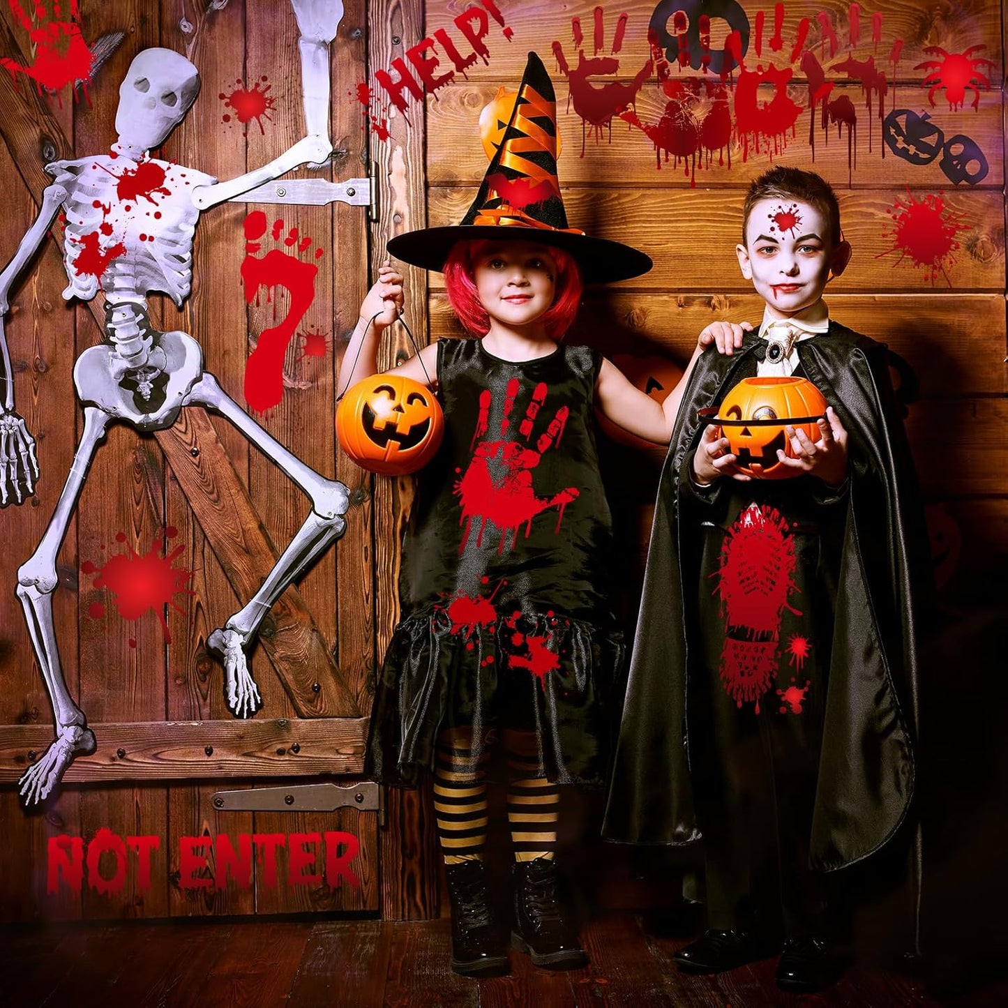 NEBURORA 6 Sheets Terror Bloody Handprint Footprint PVC Window Stickers Spooky Wall Decal and Floor Stickers for Halloween Decorations Party Decorations