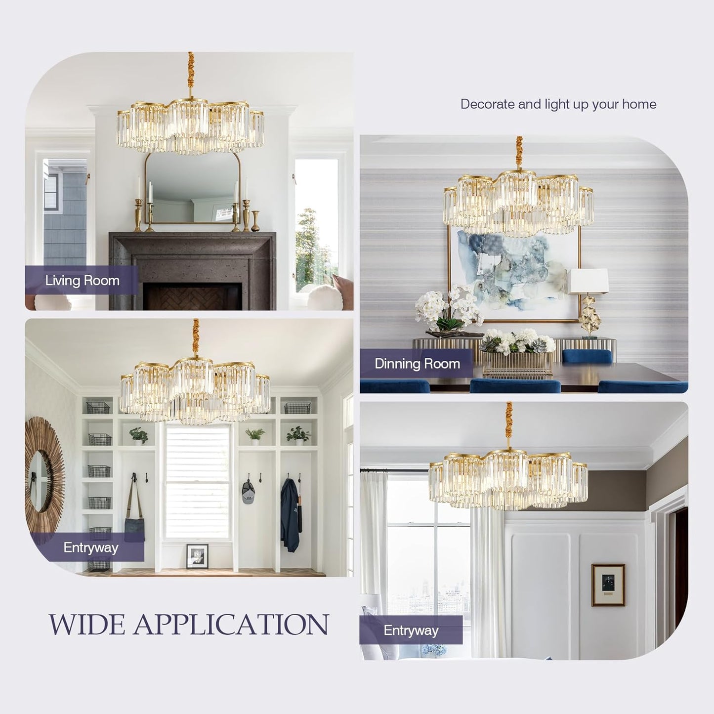 30.3“ Gold Semi Flush Mount Ceiling Light Fixtures, 8-Light Gold Modern Crystal Chandelier Height Adjustable Pendant Lighting for Bedroom Entryway Hallway Kitchen Island Living Room Foyer