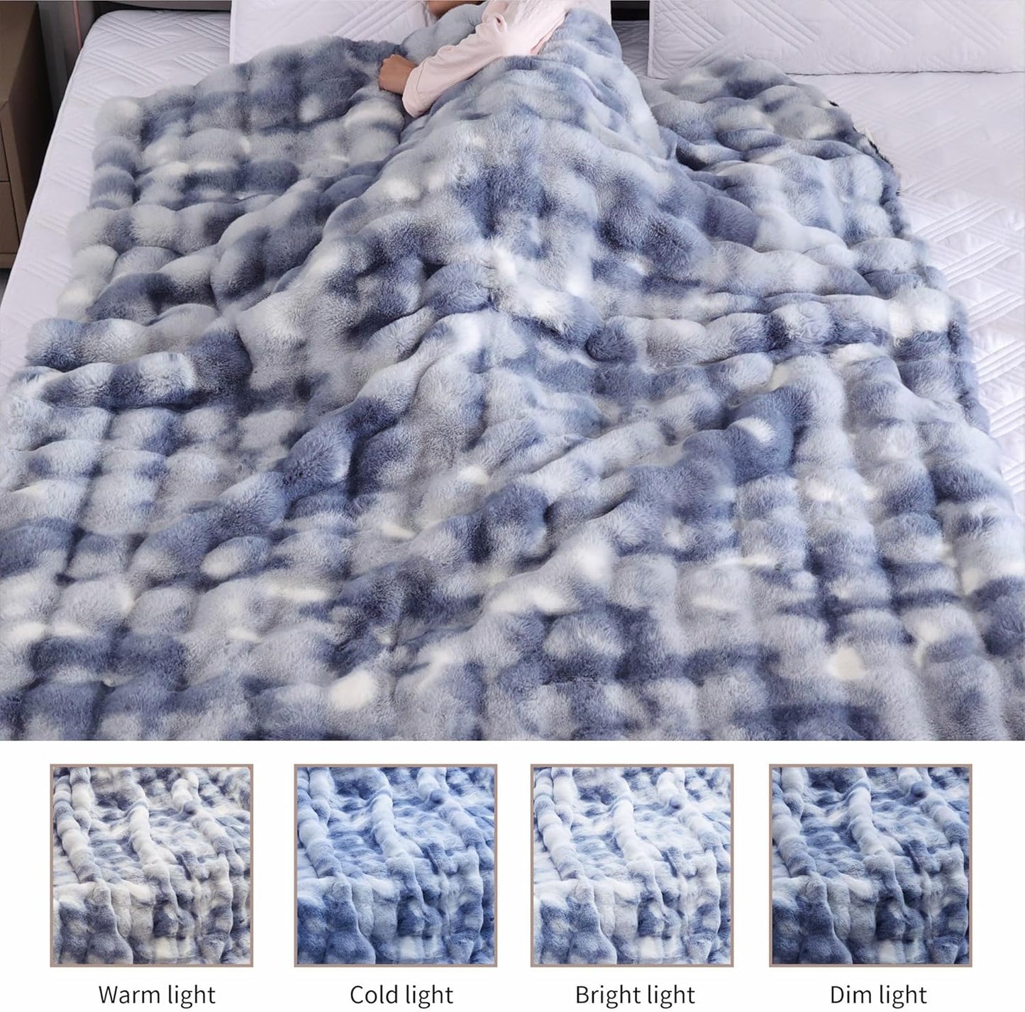 Tie-dye Blue Twin Cozy Faux Fur Blanket for Couch Bed Living Room 60x80 Furry Soft Fluffy Thick Warm Throw Blanket for Winter Home Gifts 860 GSM