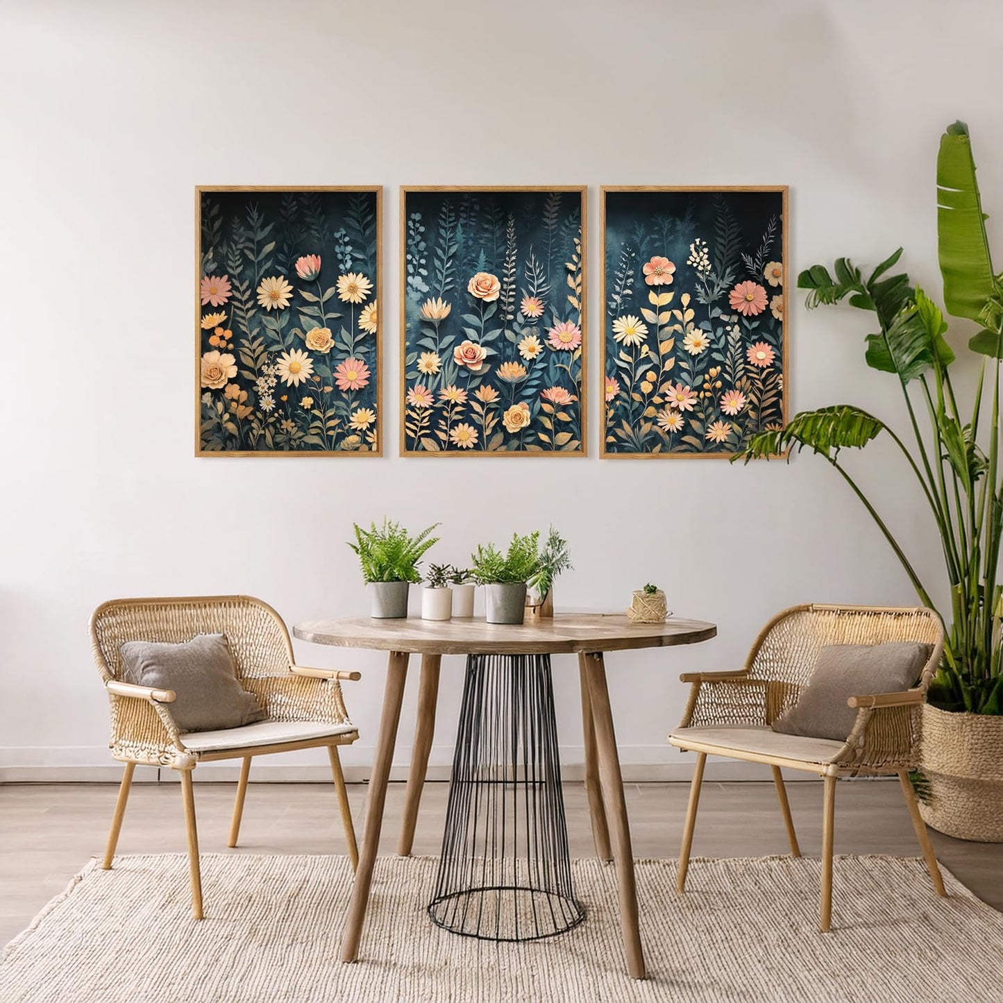 HPNIUB Modern Dark Wildflower Framed Canvas Wall Art Set,Minimalist Nature Jungle Botanical Landscape Wall Decor, (16x24 Inch) Farmhouse Painting for Living Room, Bedroom, Office