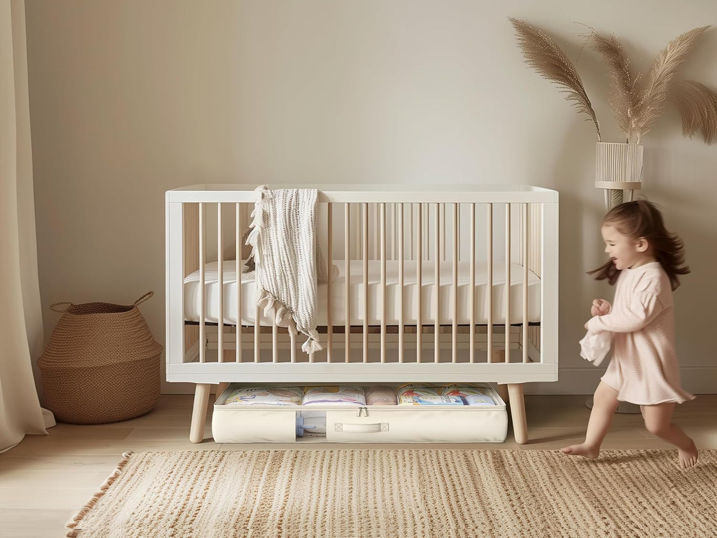 Under Bed Storage Containers with Window, Closet Organizers and Storage Bags, Foldable Underbed Storage Bags for Blankets, Clothing, Comforter, Linen Sheets, Wrapping Paper, 2 Pack, White Ivory