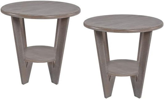 Rustic Farmhouse End Table with Storage Shelf, French Country Accent Side for Family, Dinning or Living Room, Small Spaces, Modern, Round, Vintage Blue Finish, Curved Leg