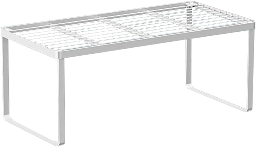 Kitchen Cabinet Storage Shelf Stackable Wire Spice Rack Organizer Heavy Duty Space Saver for Bathroom Bedroom Closet Laundry Room Office Countertop - White, Pack 1