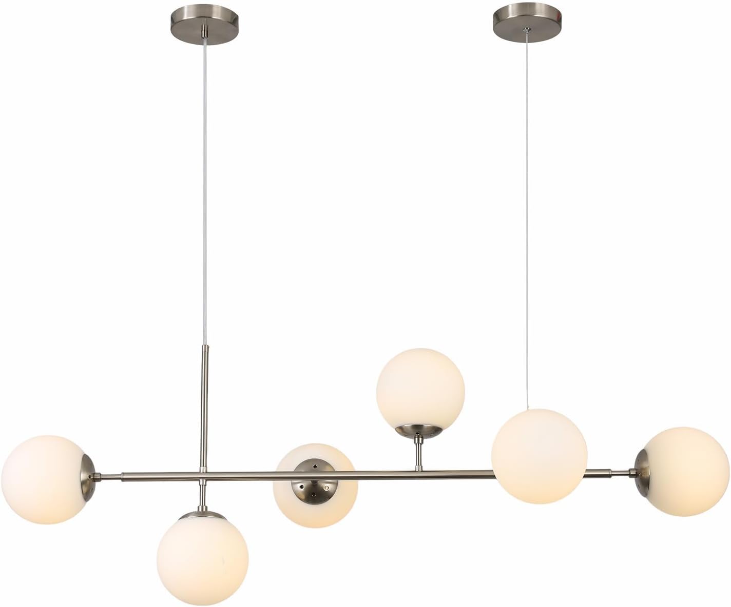KCO Modern Silver Milk Glass Pendant Light 6 Light Pendant Light Fixture Chandelier Brushed Nickel Chandelier Modern Hanging Linear Light Fixture for Dining Room Kitchen Island