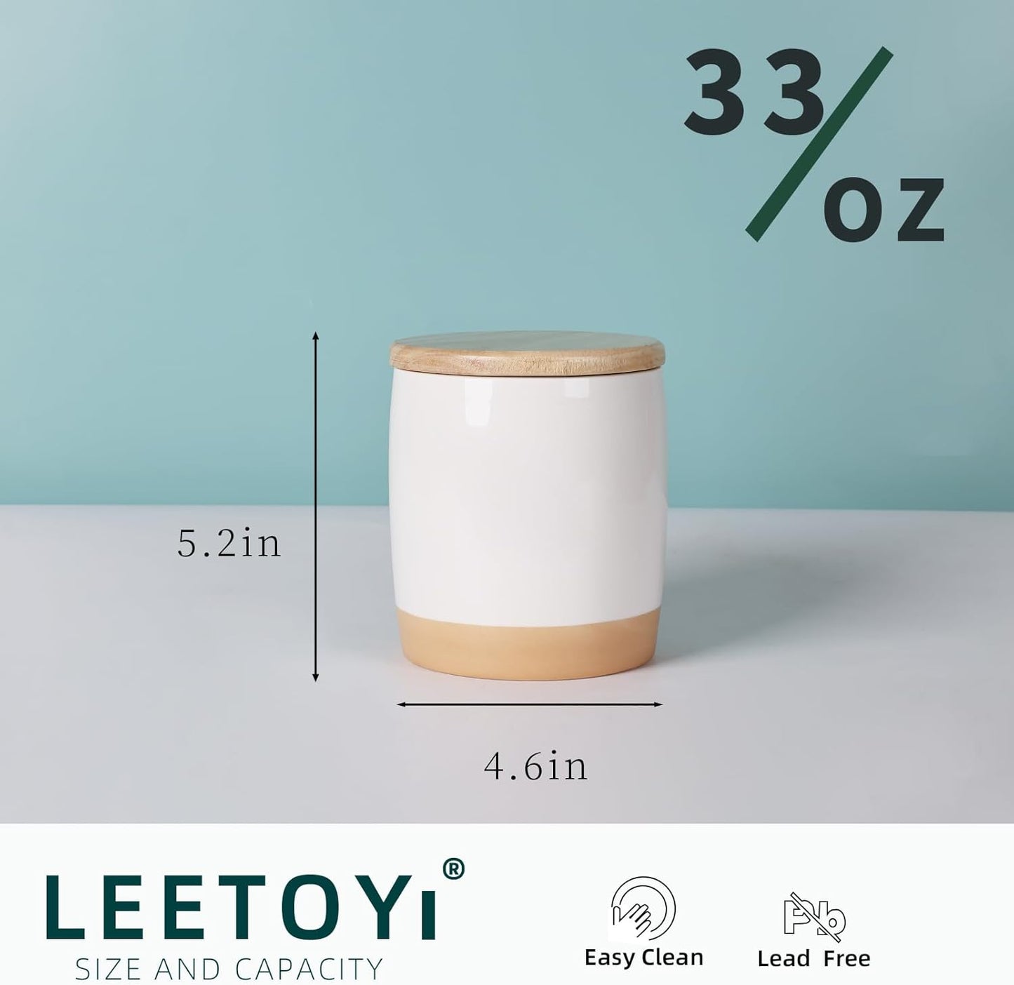 LEETOYI Ceramic Food Storage Jar with Seal Lid,Kitchen Canisters for Countertop, Serving for Ground Coffee, Tea, Sugar, Salt and More, 33 Oz