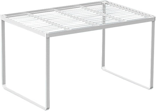 Kitchen Cabinet Storage Shelf Stackable Wire Spice Rack Organizer Heavy Duty Space Saver for Bathroom Bedroom Closet Laundry Room Office Countertop - White, Pack 1