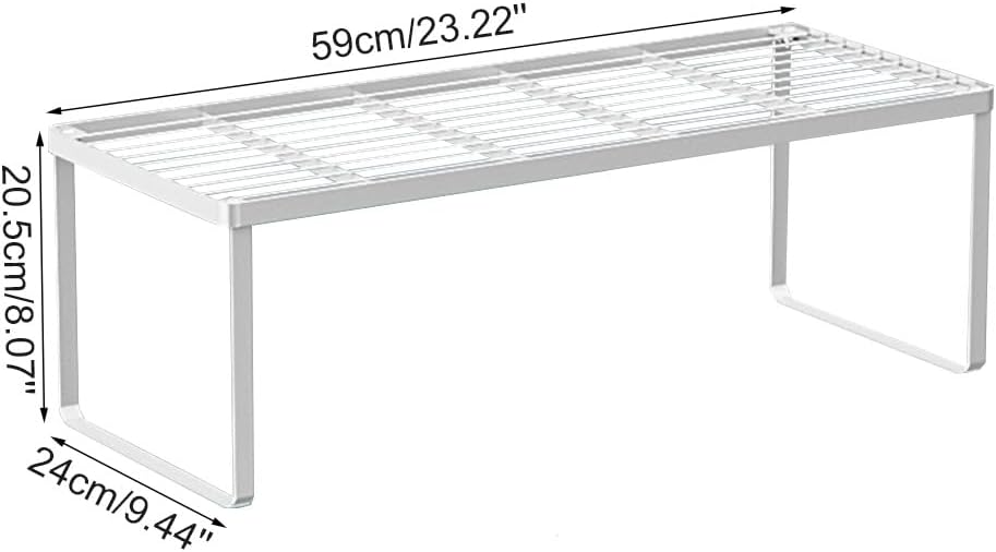 Kitchen Cabinet Storage Shelf Stackable Wire Spice Rack Organizer Heavy Duty Space Saver for Bathroom Bedroom Closet Laundry Room Office Countertop - White, Pack 1