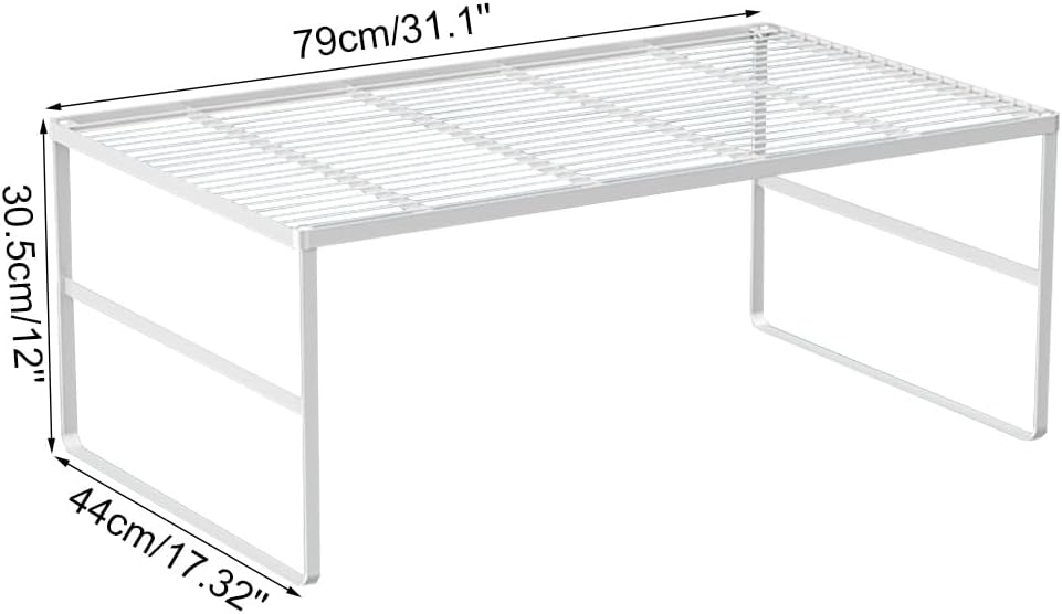 Kitchen Cabinet Storage Shelf Stackable Wire Spice Rack Organizer Heavy Duty Space Saver for Bathroom Bedroom Closet Laundry Room Office Countertop - White, Pack 1