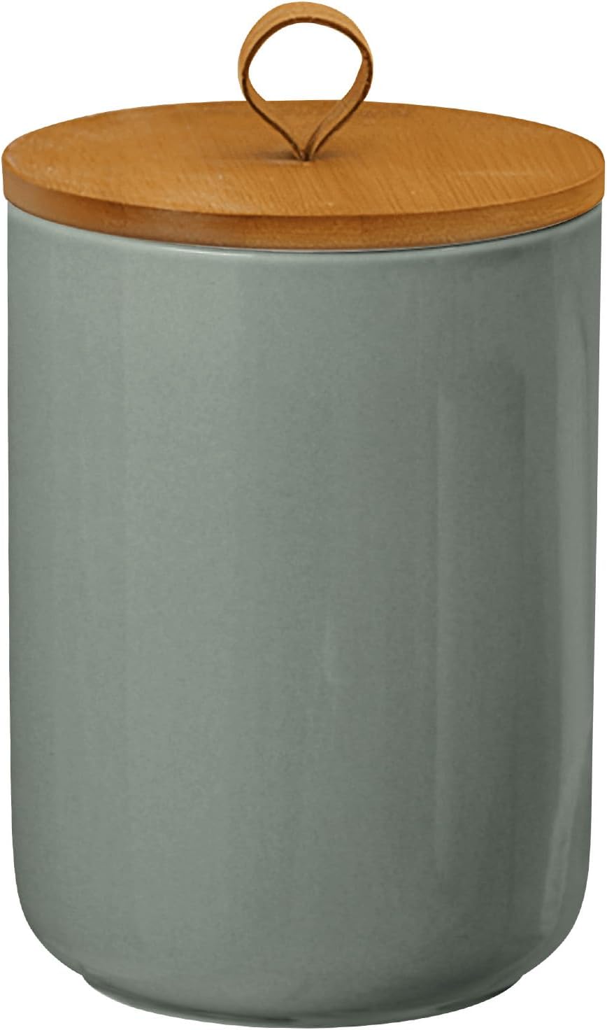 Large Ceramic Storage Jars, Modern Elegant Highly Polished Airtight Gorgeous Storage Canisters with Wooden Lid Food Storage Jar for Kitchen Spice Tea Vanilla Sugar Coffee Beans (Light grey)