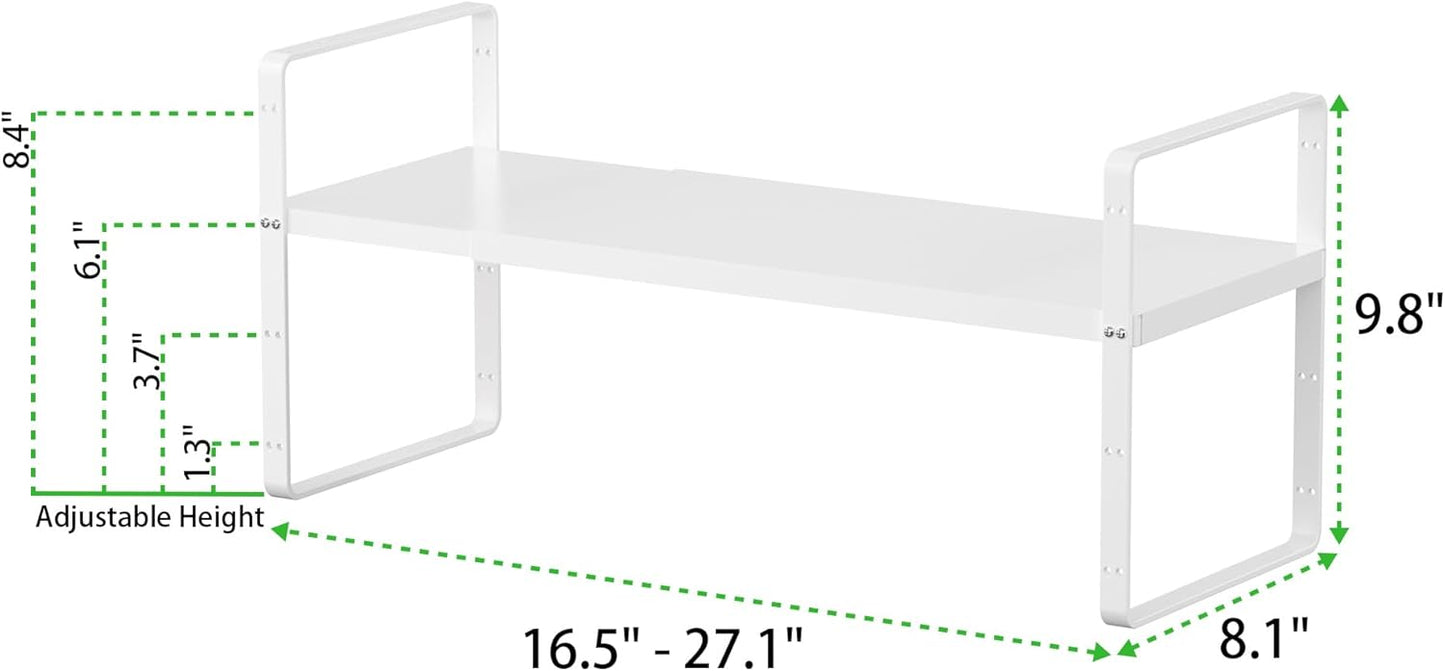 Expandable Cabinet Storage Shelf Stackable Organizer Rack for Kitchen Bathroom Pantry Spice Cupboard Countertop Home Office Desk Heavy Duty Nonslip White Small 2 PACK