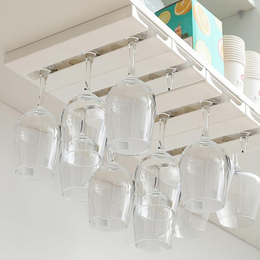 4 Pcs Wine Glass Holder Under Shelf or Cabinet Punch-free,Stemware Rack Glassware Drying Storage Hanger for Kitchen,Bar and Restaurant (White) ﻿