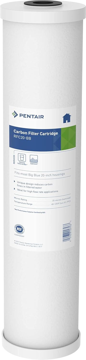 Pentair Pentek 150233 Big Blue Carbon Water Filter, 20-Inch, Whole House Heavy Duty Radial, Reduces Sediment and Chlorine Taste & Odor