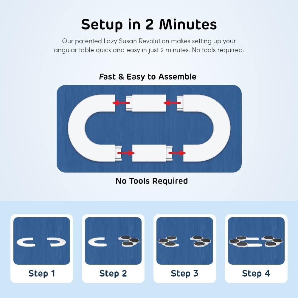 Full Set - White - The First Patented Lazy Susan Turntable Expandable for Rectangular & Oblong Tables - Kitchen & Dining Tables - Great Gift! Parties & Gatherings.