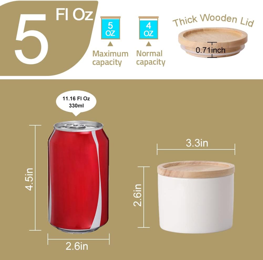 Sweejar Kitchen Canisters Ceramic Food Storage Jar, Stackable Containers with Airtight Seal Wooden Lid for Serving Ground Coffee, Tea, Sugar, Spice and More - 5 Fl Oz(Black)