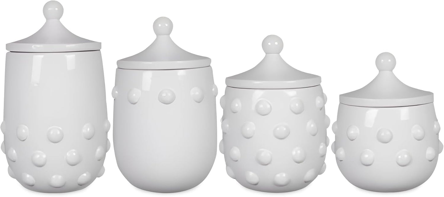 Young's Inc. 4 Pcs Set Modern-Cool Accent Ceramic Canisters- Storage Container for Kitchen and Bathroom - Beautiful Home Decor Accent to Store Food, Coffee, Tea, and More - White