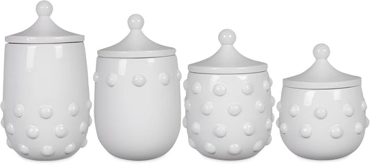 Young's Inc. 4 Pcs Set Modern-Cool Accent Ceramic Canisters- Storage Container for Kitchen and Bathroom - Beautiful Home Decor Accent to Store Food, Coffee, Tea, and More - White