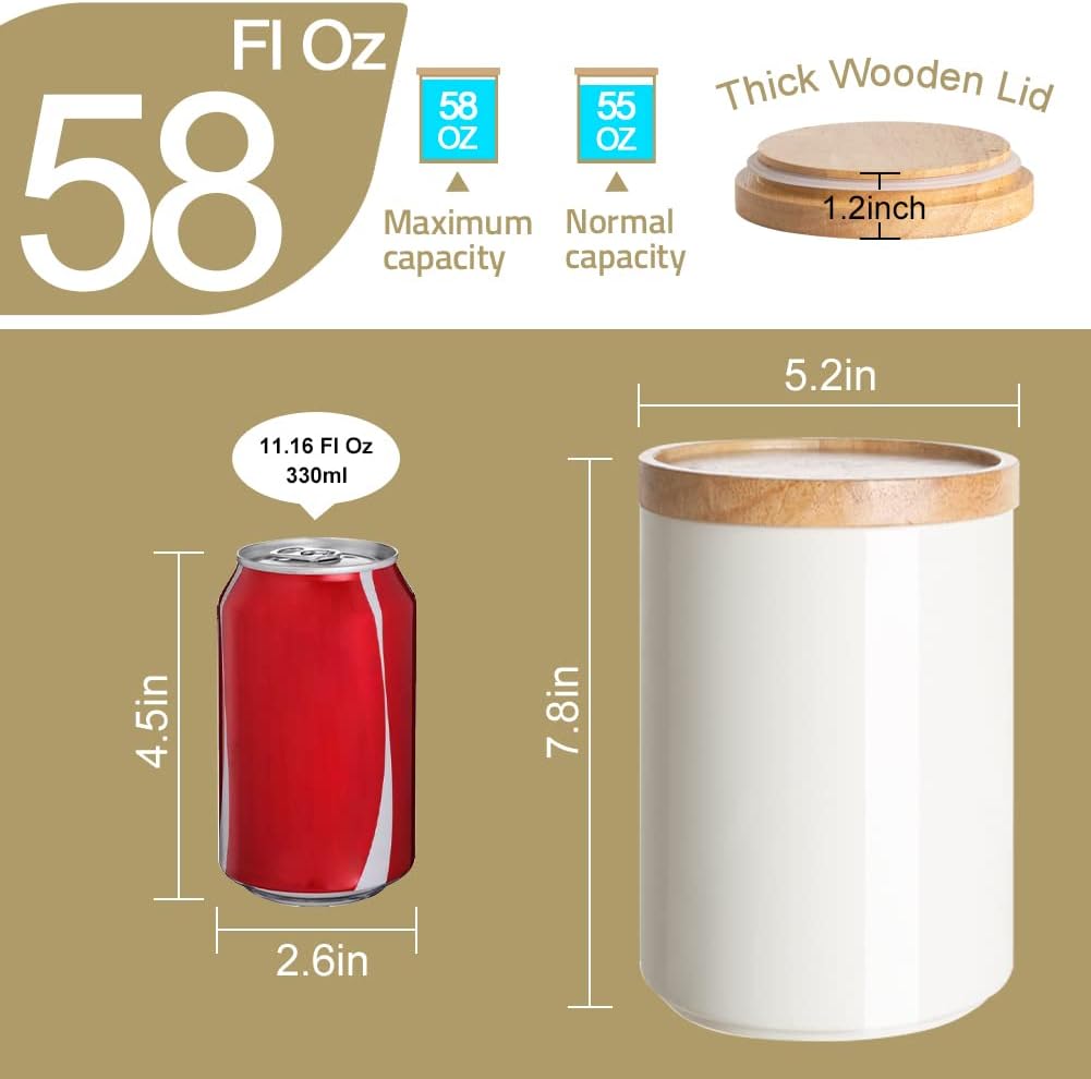 Sweejar Kitchen Canisters Ceramic Food Storage Jar, Stackable Containers with Airtight Seal Wooden Lid for Serving Coffee Bean, Flour, Tea, Cookies and More - 58 Fl Oz (Dark Turquoise)