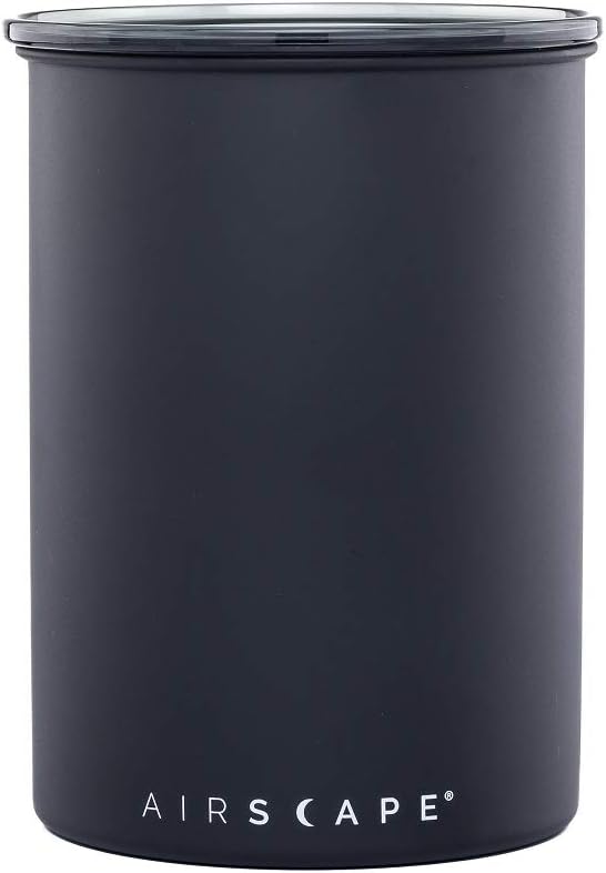 AirScape Planetary Design Stainless Steel Coffee Canister | Food Storage Container | US Patented Inner Plunger Lid REMOVES Excess Oxygen | Don't Buy airtight, Buy AIR-Less | (Medium, Matte Black)