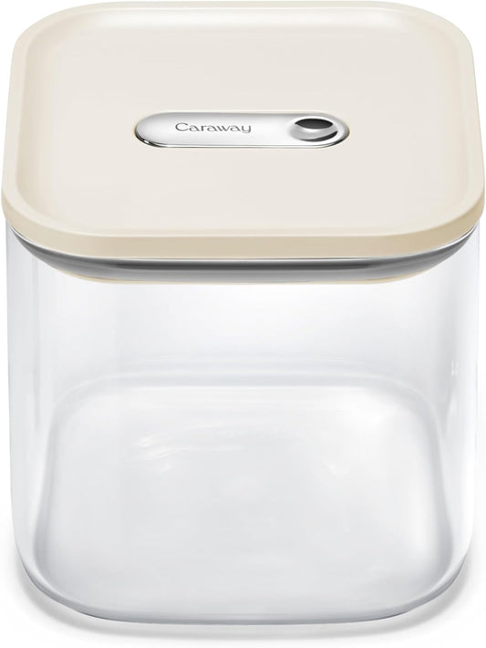 Caraway 2.5qt Glass Airtight Food Storage Container with Lid – Non-Toxic, BPA-Free Kitchen Storage Container – Stackable, Space-Saving Airtight Container for Dry Goods and More - Cream