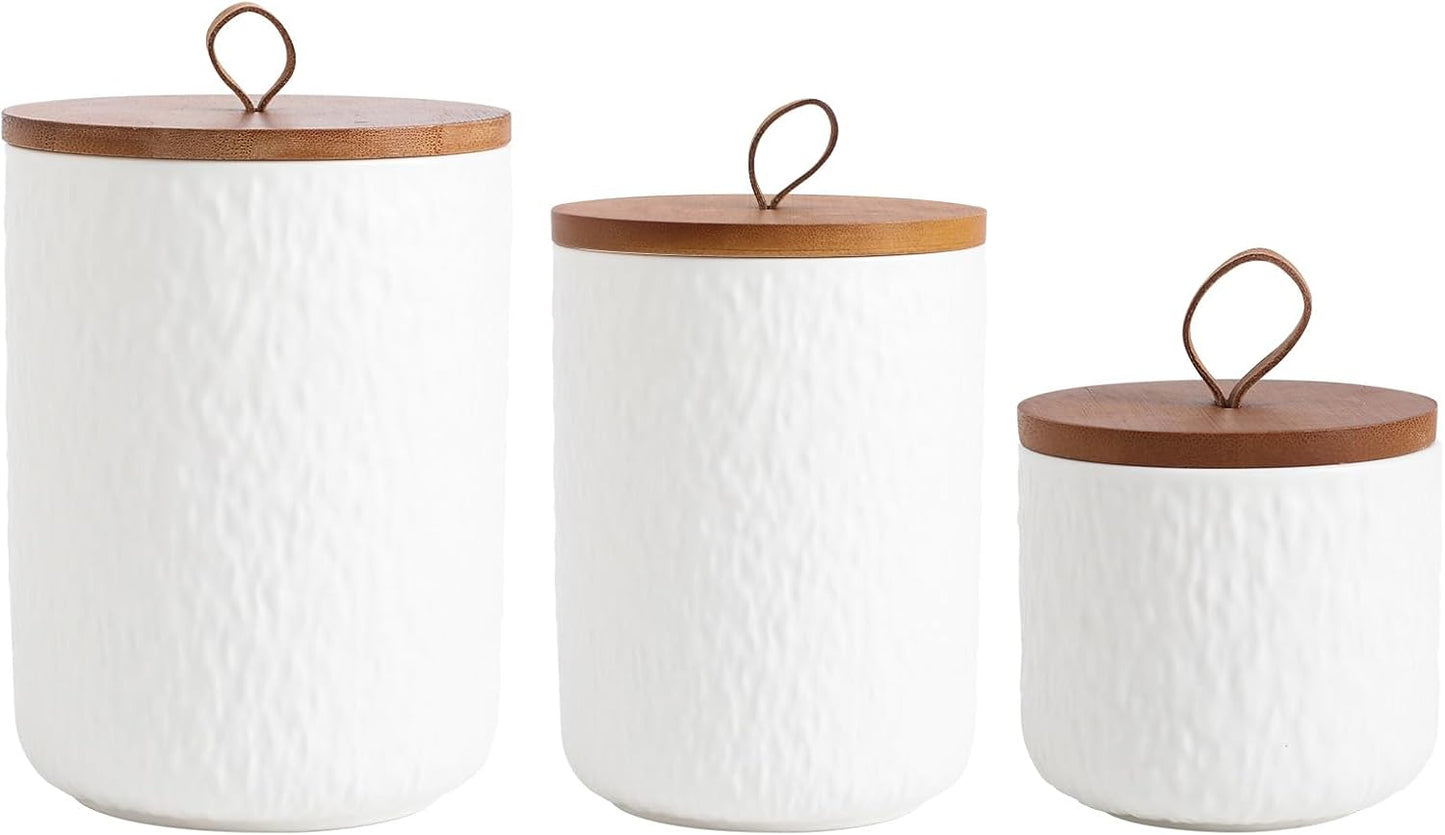 Kitchen Canisters for Countertop, Ceramic Coffee Canisters with Airtight Lids Food Storage Jars Sugar Container for Kitchen Counter Tea, Coffee Beans, Spice (#001White-Set of 3)