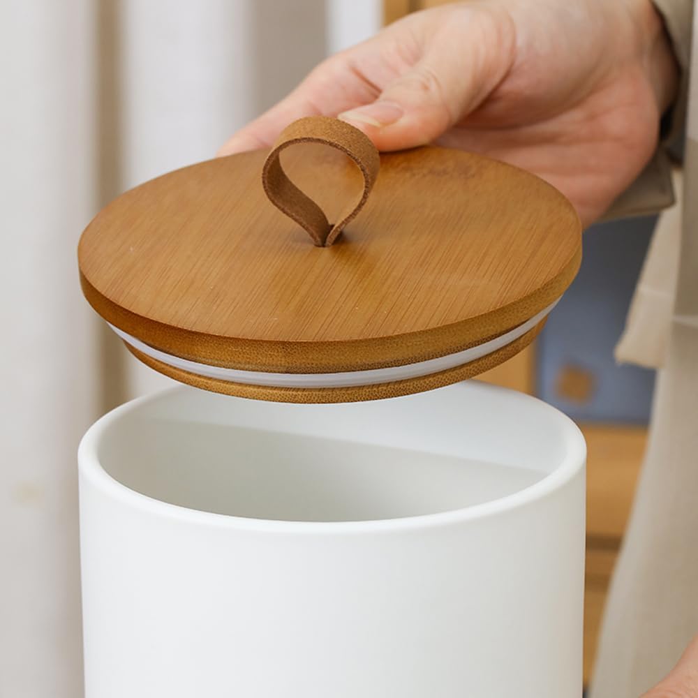 YYW Kitchen Canister Set for Countertop Set of 3, 9/28/45 oz Ceramic Food Storage Containers with Airtight Wood Lids, Food Saver Jars for Coffee, Tea, Candy, Flour(Three-piece suit in white)