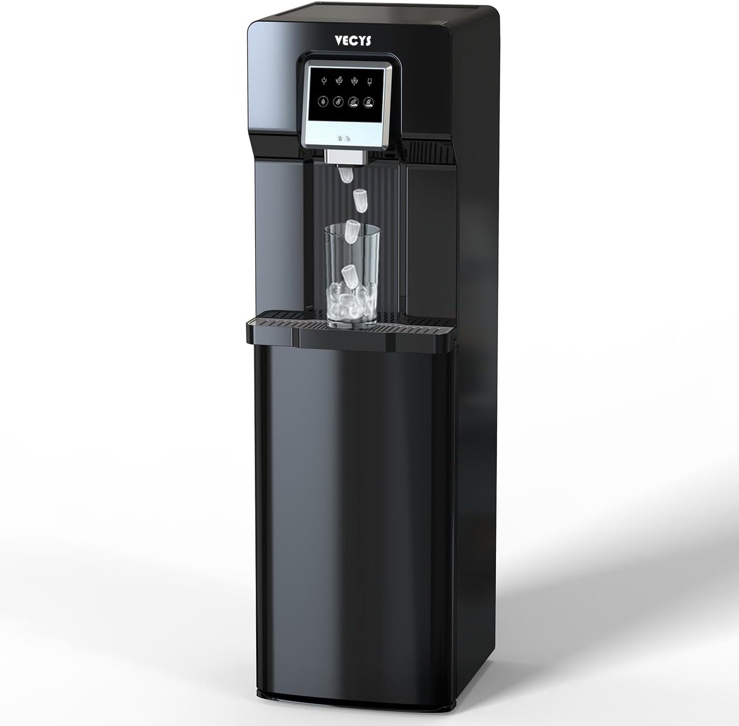 VECYS Bottom Loading Water Cooler with Ice Maker, Cold Water Supply with 18LBS Daily Ice Making, Compatible with 3 or 5 Gallon Bottles, Ideal for Home and Office (No Hot Water)