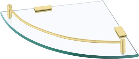 KES Glass Corner Shelf Bathroom Shelf Tempered Glass with Rail SUS 304 Stainless Steel Floating Wall Mount Bracket Brushed Gold, BGS2101A-BZ